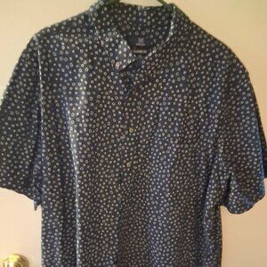 Men's button-down shirt navy with white 3X by George short sleeves